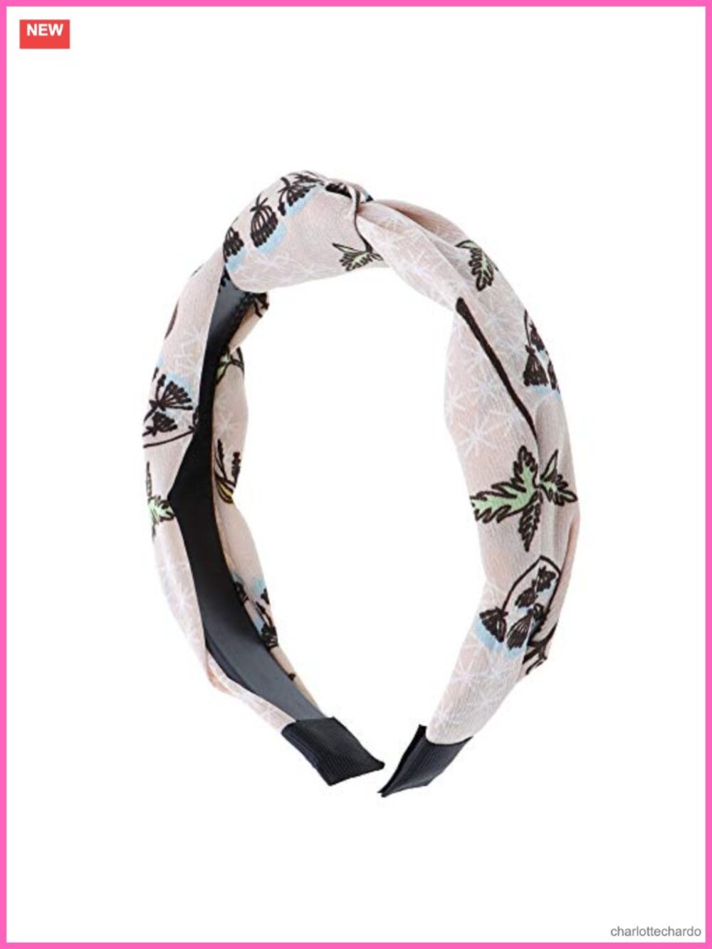 Turban Knot Headband with Printed Flowers Fabric Plastic Hair Accessory